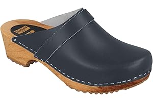 Vollsjö Hommes Sabot en Bois/Polyuréthanne Et Cuir Chaussures À Enfiler, Clogs À La Mode Et Confortable, Sandales Masculin Chaussons Classiques Mules, Manuellement Fabriqué en EU