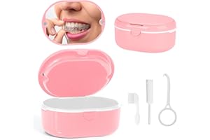 HNCY Zahnspangendose, Zahnspangendose mit Sieb, Tragbar Gebissdose, Prothesendose mit Sieb und Spiegel, Zahnprothesen Box für Zahnspange/Falsche Zähne Aufbewahrung und Reiniger, Denture Bath Box