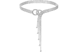 JABNOW 130cm Ceinture de Taille Strass a Anneau en O, jusqu'à 110 cm, Ceinture Réglable en Strass pour Jeans/Robes/Pulls, Cadeau pour Femmes, Design Élégant et Tendance avec des Franges (Argent)