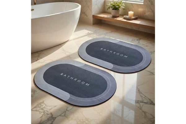 BASEVEL 2 PCS Soft sillicon Super Absorbent Door Mats (40x60) Bath Mat Anti Skid Quick Drying Bathroom & Water Absorbent Carpets Kitchen Entrance Door Mats (Pack of 2)