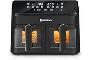 ‎JUSKYS Juskys® Airfryer 9 L Doppelkammer - Heißluftfritteuse 2 Kammern, 9 Programme, beschichtet, XXL Fritteuse