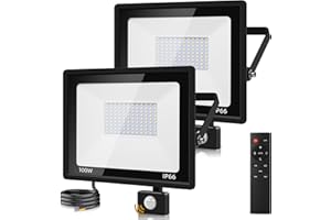 Ankishi Security Lights Outdoor Motion Sensor 100W, 2 Pack Pir Light Outdoor Daylight White, IP66 Outdoor Light with Remote Control[Farthest Control Distance:49.21ft] Flood Light Outdoor Motion Sensor