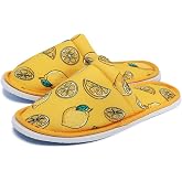 Unisex Sarı Limon Desenli Yumuşak Tabanlı Ev Terlik