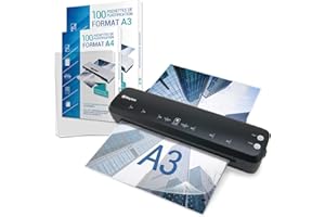 WAYTEX Plastifieuse A3 A4 A5 A6 A7 Pro Rapide à Chaud et à Froid jusqu’à 2x125 microns pour Usage Bureau ou Maison Pack avec 100 Pochettes A4 + 100 Pochettes A3