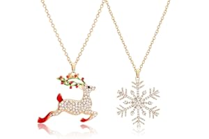 DIELOVEHUA 2 Pezzi Collana di Natale, Collana Natalizia Donna, Collana Scintillante di Fiocchi di Neve, Collana di Renne, per la Festa di Natale Gioielli Regalo per Ragazzine Donna