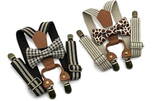 Anshili 2stk Kinder Hosenträger mit Fliege 4 Clips Y-Form - 2.5 cm Breit