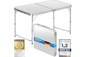 ‎GOODS+GADGETS Klappbarer Multifunktionstisch Mehrzwecktisch Campingtisch Klapptisch Markttisch höhenverstellbarer Tapeziertisch Beistelltisch zum Campen im Garten für Festivalls Märkte und mehr (Weiß: 120 x 60 cm)