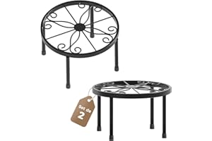 Bamworld 2 Piezas Soporte para Plantas Negro Metal 23 cm Macetero Redondo de Hierro Estanteria Resistente Interior Exterior Múltiples Macetas Jardín Decoración