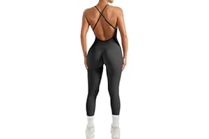 OMKAGI Seamless Gerippte Jumpsuit Damen Eng Rückenfreie Sleeveless Yoga Sport One Piece Romper High Neck Einteiler Workout Playsuit