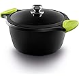 Castey F3-IO20 Induction Deep Casserole with Tempered Glass Lid and Silicone Side Handles, 20 cm, Cast Aluminium, Black