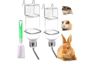 2 x kanin och borste - läckagesäker hamster vattenflaska för kaniner | Vattendispenser för marsvin, råttor och gnagare vattendispenser, stabil och säker fastsättning (350 + 180 ml)