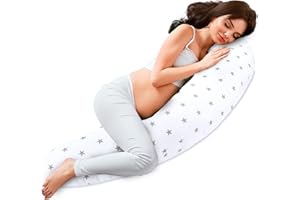 ‎TOTSY BABY Totsy Baby Seitenschläferkissen 190 cm Komfortkissen Baumwolle - Schlafkissen mit Bezug Seitenschläfer Body Pillow mit Reißverschluss Graue Sternchen