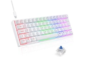 ‎TECURS TECURS Gaming Tastatur Mechanische Tastatur 60% Mini QWERTZ Blaue Schalter, Gamer Keyboard Kabelgebunden 61 Tasten für PC Windows/PS5/PS4, Weiß