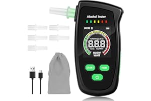 AQUOTA Testeur d'alcool Rechargeable avec Puce Intelligente, testeur d'alcool avec 5 Embouts buccaux et Type - C, écran Couleur LCD de Respiration d'alcool avec Haute résolution et Fonction de Stockage