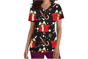 TRIGLICOLEUM Casaca de Navidad para mujer, multicolor, casaca, ropa de trabajo con diseño, manga corta, cuello en V, camiseta de enfermera, uniforme de trabajo, uniforme de cuidado con bolsillos