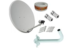 T E C N O V O Z Kit Antena PARABOLICA Inoxidable 65cm Marca Tecatel + Soporte Pared + Rollo 20m + LNB Universal