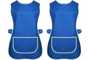 INDX-Clothing Pack of 2 Ladies Tabards Apron Kitchen Overall Catering TABBARD Cleaning Pocket