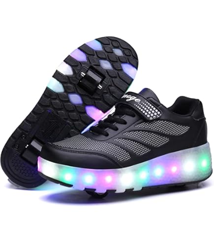 Scarpe Con Rotelle Retrattili Per Bambina - Sneakers Sportive 2 In 1 Taglia 37 EU - Nero - Foto 6