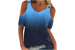 LEMOIITEA Women Shirts Sales Fashion Cold Shoulder T-Shirts V-Neck Short Sleeve Blouse Tie-Dye Printed Tees Shirts Casual Loose Fit Tees Summer Tunic Tops Party Holiday Blouse
