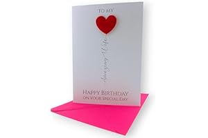 PARTIKRAFT Happy Birthday To My Amazing Wife Greetings Card - Hand Finished with 3D Heart Embellishment - Includes Pink Envelope - Made in the UK