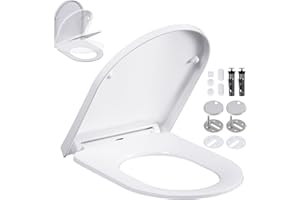 Angel Shield Soft Close Toilet Seats D Shape White with Quick Release Adjustable Stainless Hinges for Easy Clean, Top Fixed, Urea-Formaldehyde Anti-Bacterial Durable Toilet Seat (Alignment Guide)