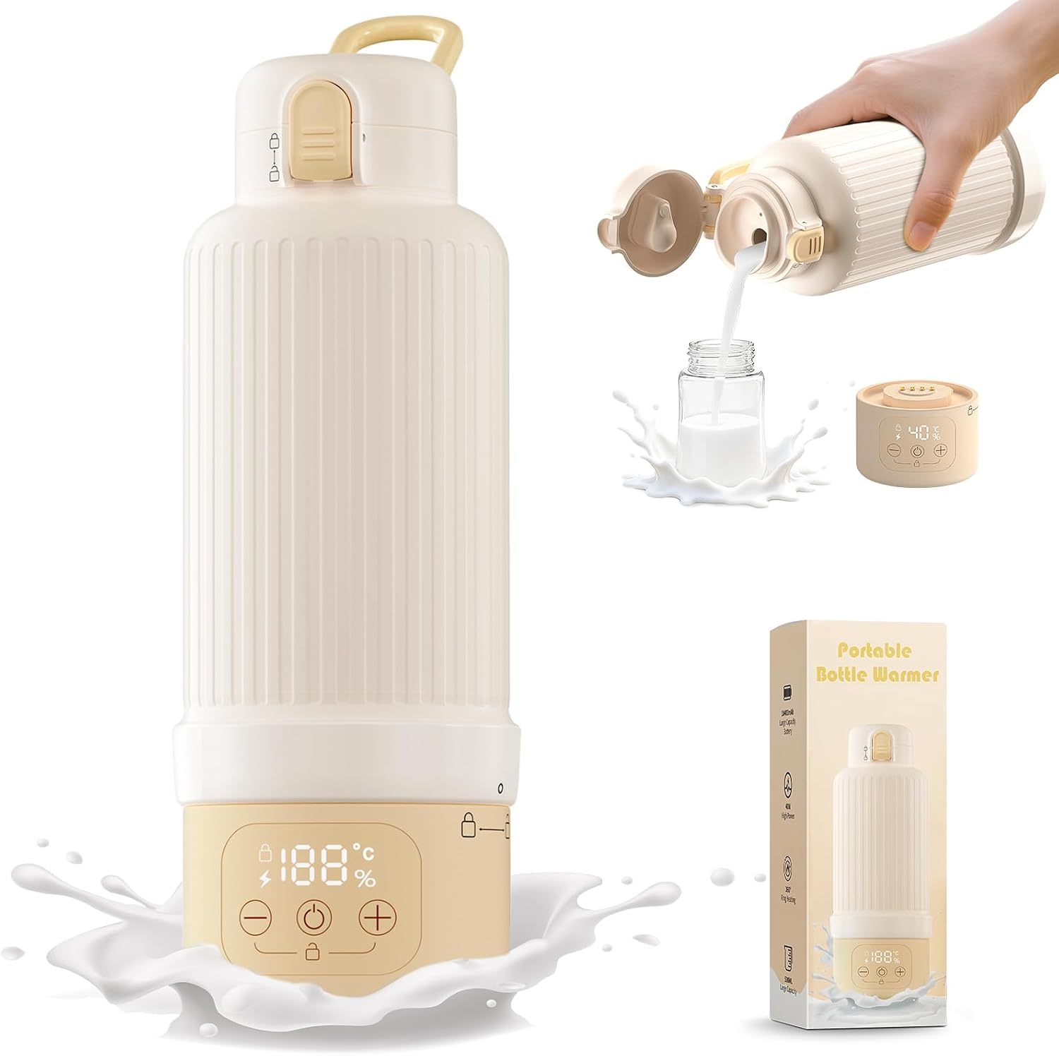 Calienta Biberones Portátil para Viaje, Gran Capacidad de 500 ml Calentador Biberones Portátil para Leche Materna y Agua, Calentamiento Rápido, Batería de Larga Duración