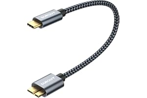 SUNGUY Kabel USB C do dysku twardego 0.3 m, kabel USB 3.0 USB C na Micro B, krótki kompatybilny z Toshiba, Seagate, WD kabel (szary)