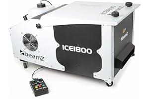 BeamZ ICE1800 Machine à Fumée Lourde, 1800 Watts, Mode DMX, Télécommande filaire 3 m, Réservoir 1.3 L, Idéal pour Créer de la Fumée au Sol avec des Glaçons pour Mariages et Halloween