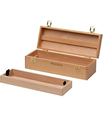 Wooden Pen Brush Crayons Sliding Lid Holder Case | 23 X 8 X 5.5 - View #3