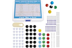 Jingzan Maqueta de química orgánica de 136 piezas para estudiante o profesor, 59 átomos y 76 enlaces y 1 herramienta para eliminar conexiones cortas