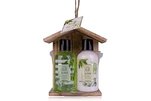 Accentra - set de ducha set de regalo para mujer OLIVE en una hermosa caja de madera - set de cuidado de 2 partes con gel de ducha y loción corporal - set de regalo de bienestar para cumpleaños