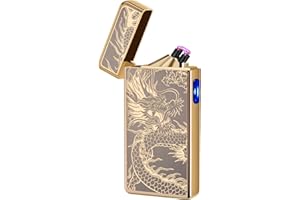 ‎LCFUN LcFun Elektrisch Lichtbogen Feuerzeug USB Aufladbar Plasma ,Sturmfeuerzeug Elektro Winddicht Arc Lighter Wiederaufladbar für Kerzen Küche Geschenk (Goldener Drache)