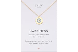 LUUK LIFESTYLE Feminine Halsketten aus Edelstahl mit schlichten Anhängern in zeitlosem Design, Glücksbringer, alltagstauglich und langlebig, HAPPINESS Spruchkarte, Geschenk, Silber, Gold, Roségold