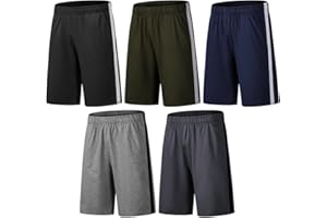 BUYJYA Lot de 5 Shorts de Sport pour Homme - pour l'entraînement, Le Basket-Ball, Le Football, Le Badminton, la Course à Pied, la Gym