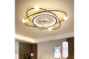 ‎RRBEST RRBEST Moderner Deckenventilator mit Beleuchtung,58cm Dimmbare LED-Deckenlampe mit Ventilator,48W Timer Deckenventilator mit Lampe für Wohnzimmer Esszimmer (Schwarz)