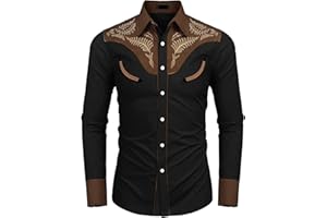 MODEEWEL Generisch - Chemise de cowboy pour homme - Imprimé cowboy - Coupe ajustée - Style rétro - Imprimé occidental - Manches longues - Classique - Pour les loisirs, les mariages, les fêtes - Vintage