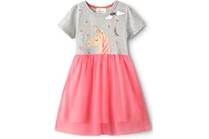 KFNIRE Vestito Bambina Cotone • Vestito Unicorno Principessa Bambina Abito Bimba Ricamo Floral Striscia Cartoon Animale Casuale Manica Lunga & Manica Corta Vestito T-Shirt
