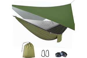 ‎OTRAKI OTraki Hängematte Outdoor mit Tarp Moskitonetz, 290 x 140cm Ultraleicht Reise Camping Hammock Hängematten 200kg Last Kapazität für Wandern, Reisen, Garten, Terrasse