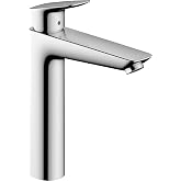 hansgrohe Logis 71091000 Washbasin Mixer Tap without Drain, Single Lever Basin Mixer Tap 195 mm, Water-Saving Basin Mixer Tap