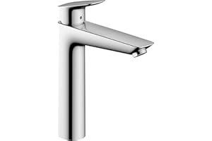 hansgrohe Logis - Mitigeur de lavabo sans tirette ni vidage, Robinet de salle de bain avec hauteur sous bec 195 mm, économie d'eau (EcoSmart), Chromé, 71091000