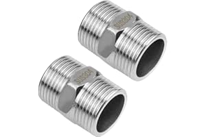 JPGhaha Adaptador 1'' Rosca Macho Roscado Conector Doble Pezón Hexagonal de Acero Inoxidable 304 Macho a Macho Recto Conector Roscado Macho para Unir una Tubería con Grupo de Presión de Agua 2PCS