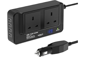 SHULLTJI 200W Power Inverter Car Charger DC 12v to AC 240v UK with 3 Pin Plug and 4 USB Ports Fast Charging Car Charger with Cigarette Lighter Plug for Laptop, iPad, iPhone
