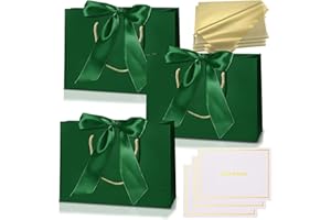 COSORO 3 pièces Sacs Cadeau Vert Foncé,Pochettes Cadeau en Papier Moyen avec Anse,Emballage Cadeaux avec Ruban d'Arc 3 Cartes 6 Mouchoirs,pour Anniversaires Mariages Fêtes Noël Paquet Luxe Elégantes