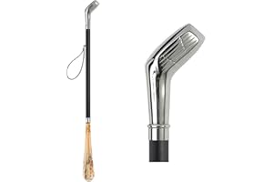 DELFA Calzascarpe di design, 70 cm, con mazza da golf argentata, manico in legno nero con passante, elegante aiutante, nero/argento, 70