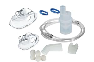 CURA FARMA CuraNeb - Kit Ricambio Universale per Aerosol a Pistone con Ampolla, Mascherina Adulti e Bambini, Tubo, Forcella, Boccheruola Compatibile con Nebula Aerosol Microlife, Dispositivo Medico CE