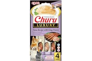 INABA Churu Luxury Friandises pour Chats à Base d'ingrédients de Haute qualité, Riches en humidité et en protéines, Faibles en Calories, sans céréales ni Sucre ajouté 4 x 14g