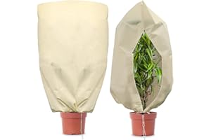DAWANYI 2Stück 80X100CM Winterschutz für Pflanzen-Frostschutztasche , 80g/m²Pflanzenvlies/Winterschutzvlies reißfest, mit Reißverschluss-Kordelzug,schützt Kübelpflanzen vor Vögeln,Frost,starkem Regen-beige