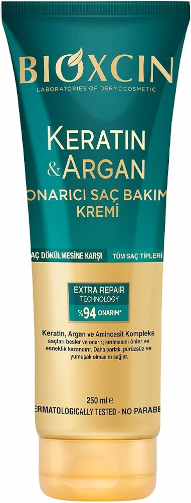 Bioxcin Keratin & Argan Onarıcı Saç Bakım Kremi – Yıpranmış ve Hasar Görmüş Saçlar İçin – 250 ml – BioComplex B11, Hidrolize Keratin ve Argan Yağlı