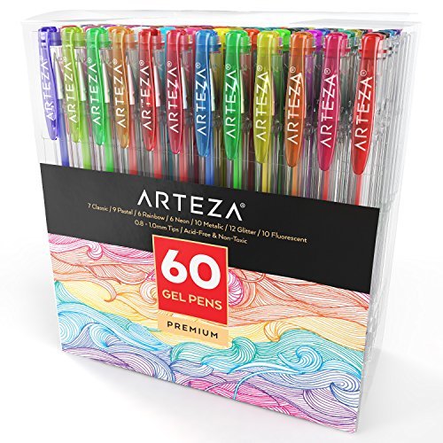 Juego de bolígrafos de tinta de gel Arteza - Pack de 60 colores individuales no tóxicos y sin ácido (puntas de 0.8-1.0 mm)