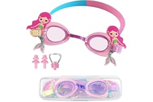 UHDS Occhialini da Nuoto per Bambini 3-12 Anni, Occhialini Piscina Anti Appannamento Regolabili, Nasello Flessibile e Protezione UV, con Tappi per Orecchie, Clip per Naso e Custodia